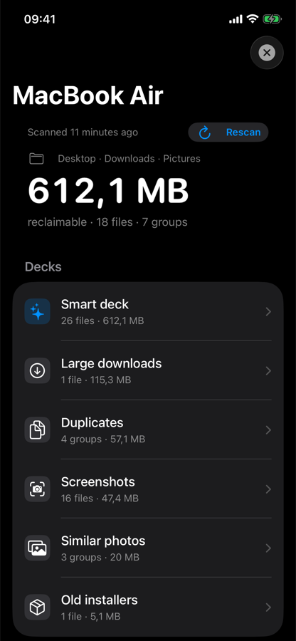 Home screen: reclaimable space by deck